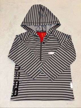 Souris mini Gray & Black Striped Zip Hoodie with Red Accent